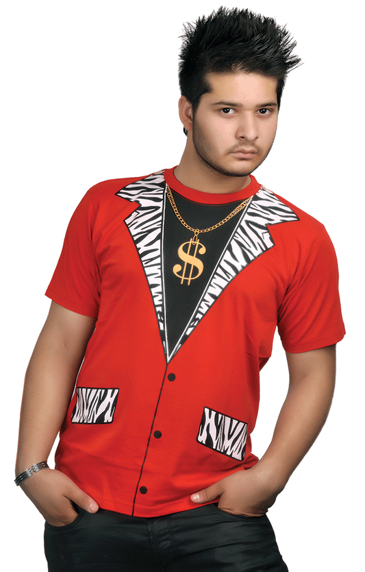 Men’s Pimp Printed T-shirt Short Sleeve Red Stag Do Fancy Dress Casual Top - Labreeze