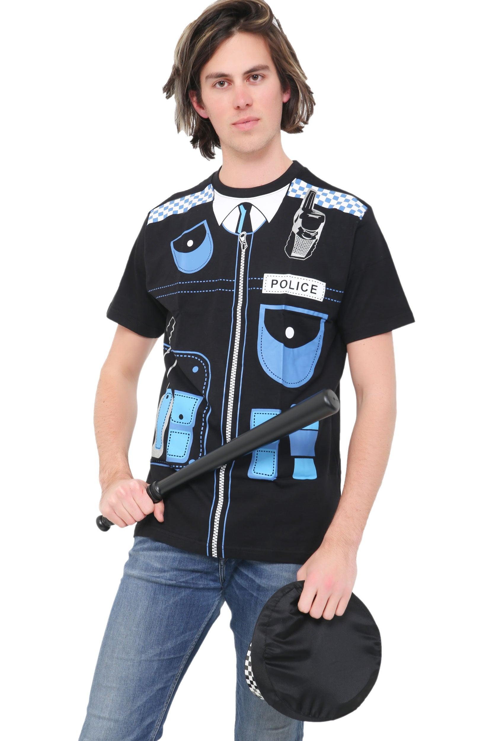 Men’s Police Printed T-shirt Blue Black Women Adults Police Cop Fancy Dress Top - Labreeze