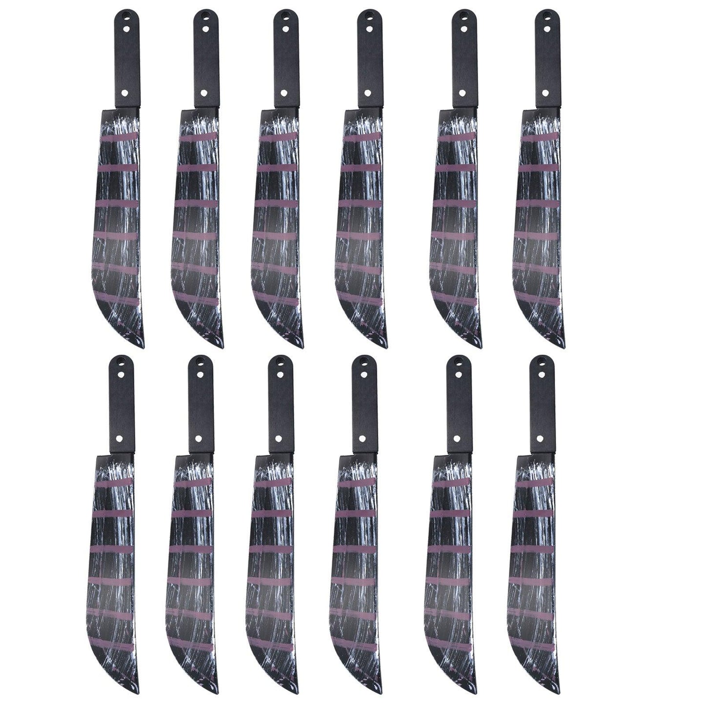 Pack of 12 Realistic Bloodied Machete Weapon Plastic - 50 cm Halloween Horror Killer Fancy Dress Party Costume Props - Labreeze