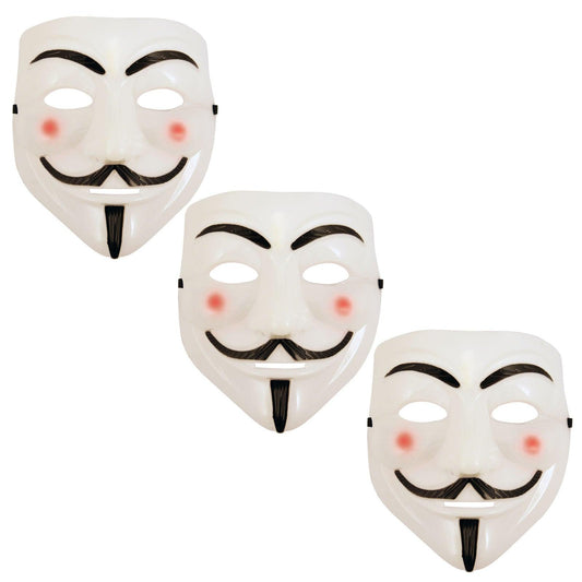 Pack of 3 White Plastic V for Vendetta Face Mask Purge Anonymous Ghost Halloween Fancy Dress Party Costume Accessory - Labreeze