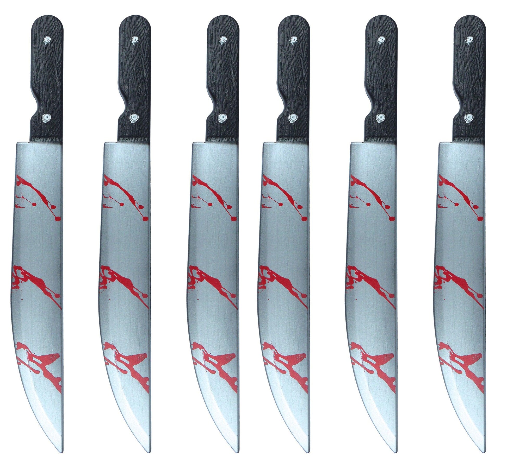 Pack of 6 Blooded Kitchen Knife Plastic Prop Halloween Horror Scary Spooky Fancy Dress Party Costume Accessory - Labreeze