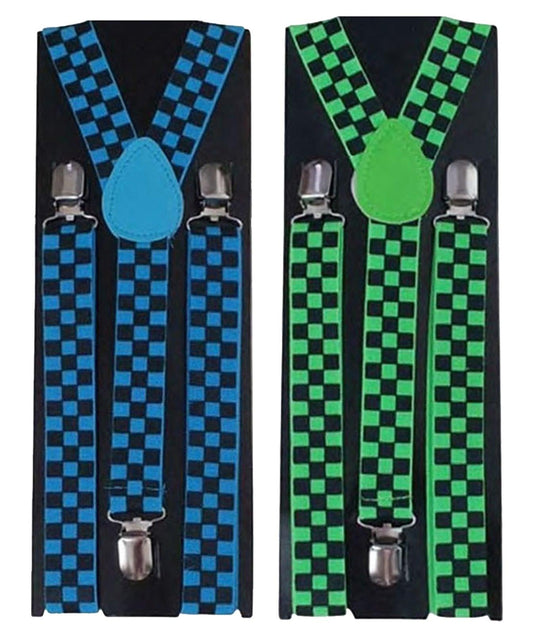 Police Checkered Printed Braces 2.5 Cm Adults Unisex Clip on Suspenders Fancy Dress Accessory - Labreeze