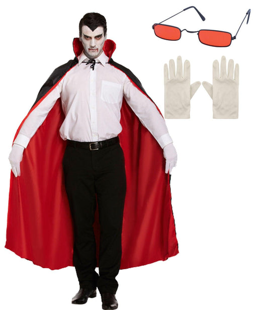Reversible Cape Dracula Glasses White Short Cotton Gloves Halloween Vampire Dracula Fancy Dress Costume - Labreeze