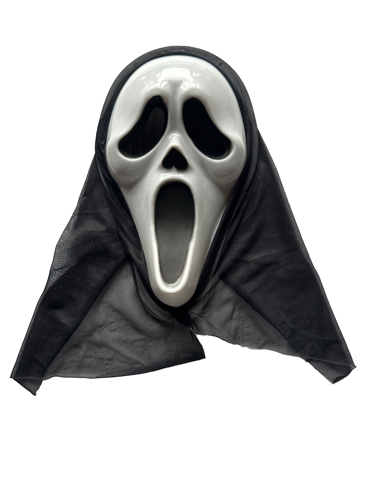 Ghost Killer Hooded Scream Mask and Adults Skeleton Gloves with Bone Print - Halloween Horror Day of the Dead Fancy Dress Set