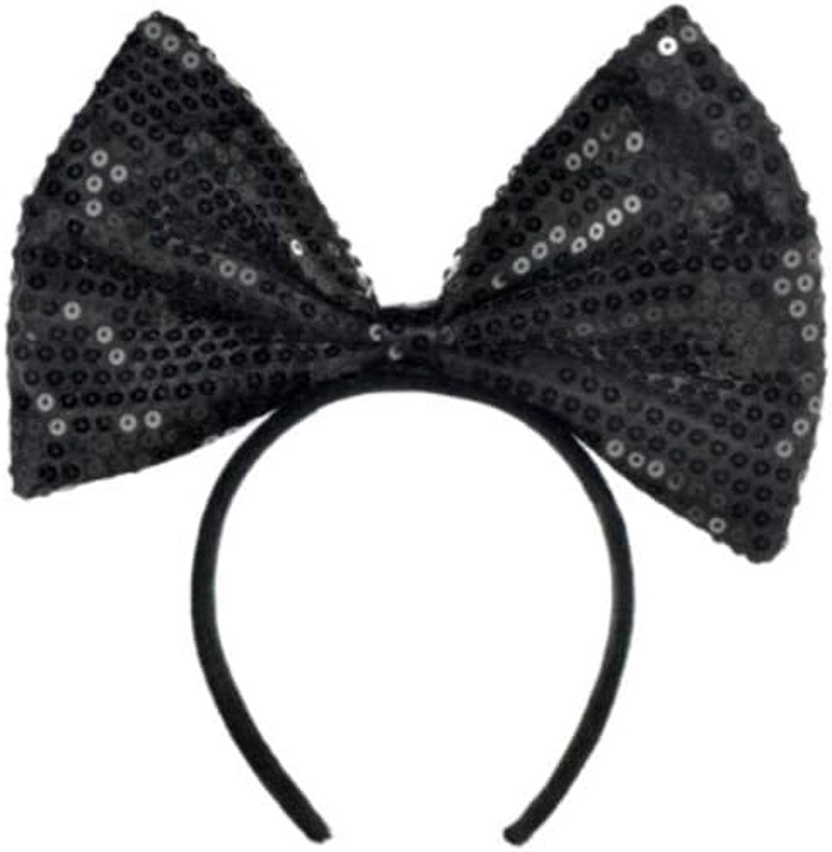 Sequin Bow Headband Fancy Dress Accessory Hair Band Ladies 80's Hen Night - Labreeze