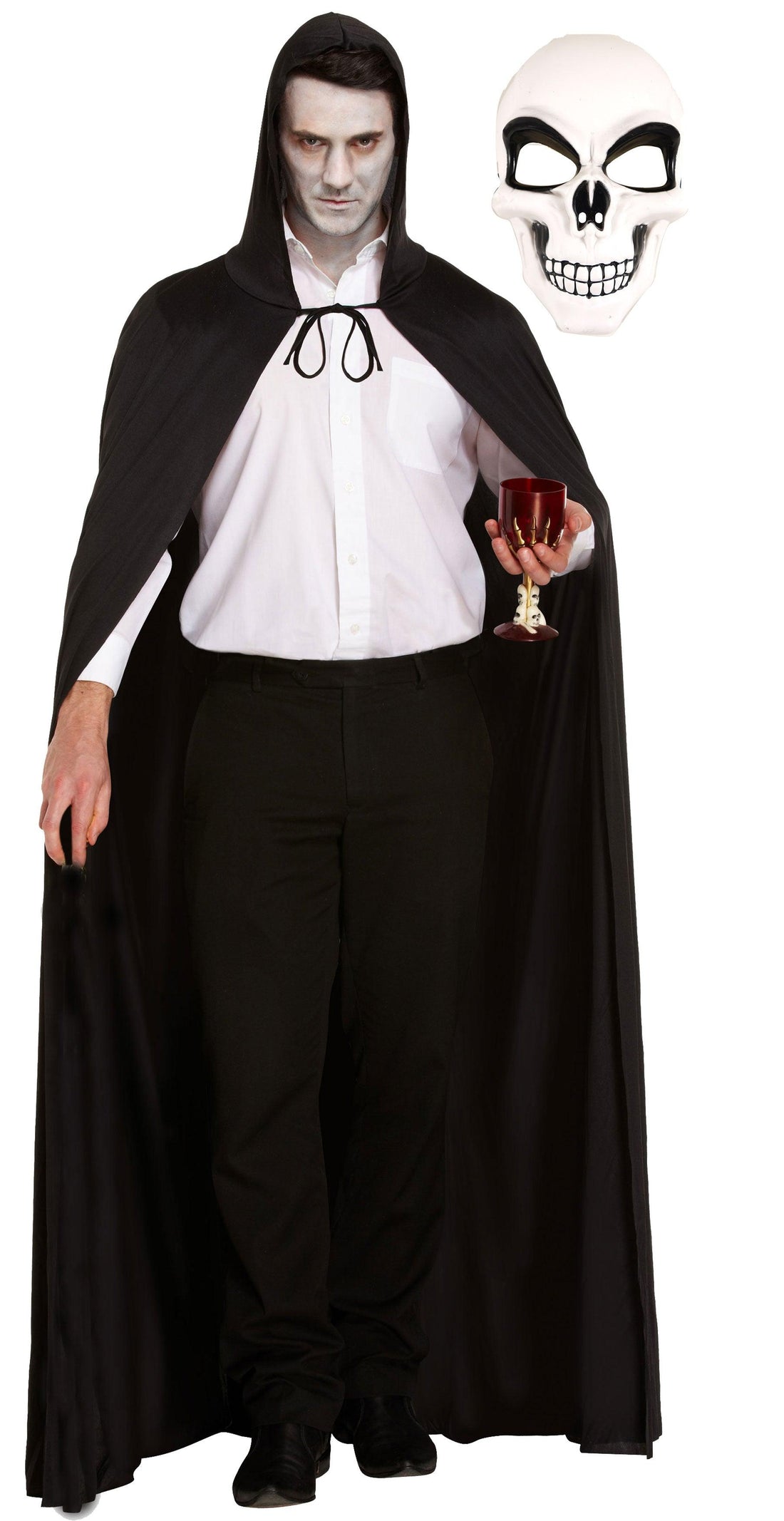 Spectral Presence Costume Set: Long Black Cape, Hood, and White Skelet ...