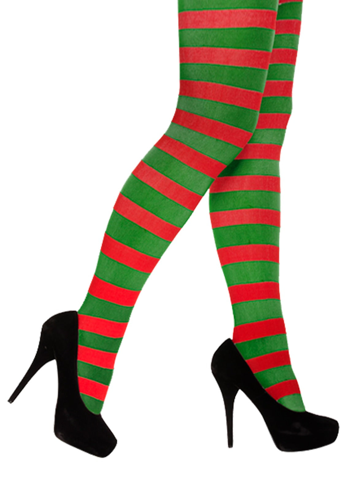 Christmas Elf Red Green Striped Tights Stripy Ladies Festive Novelty Fun