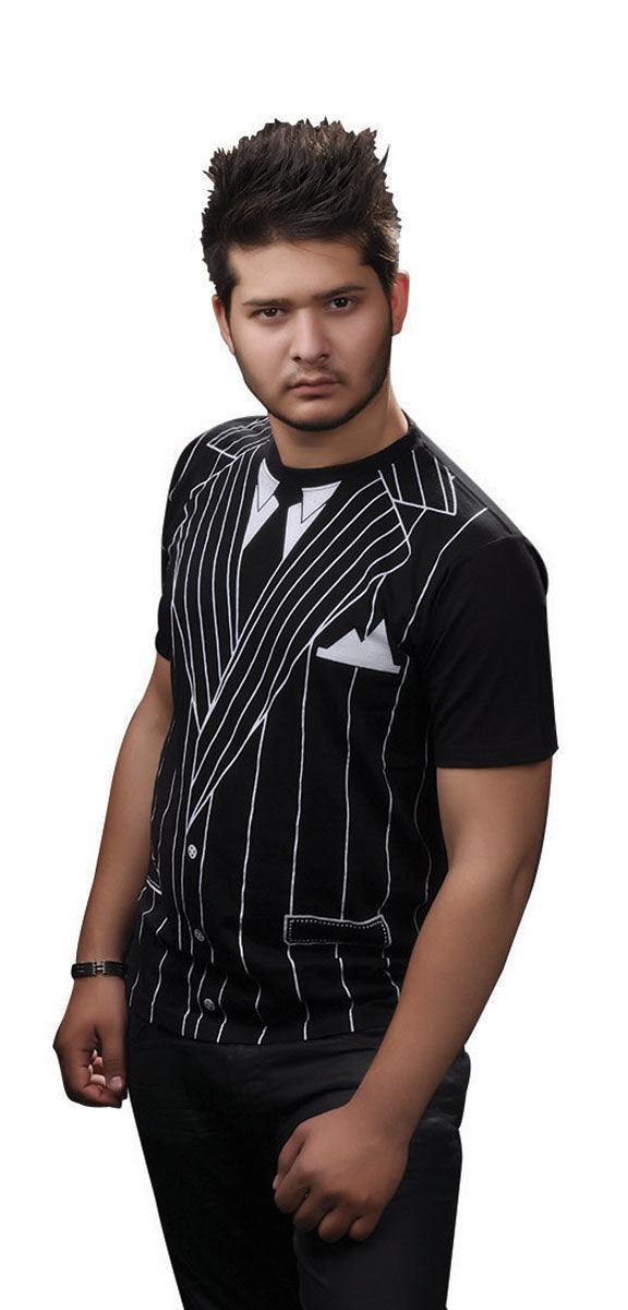 Unisex Gangster Printed T-shirt Black Short Sleeves Novelty Stag Do Fancy Dress Party Top - Labreeze