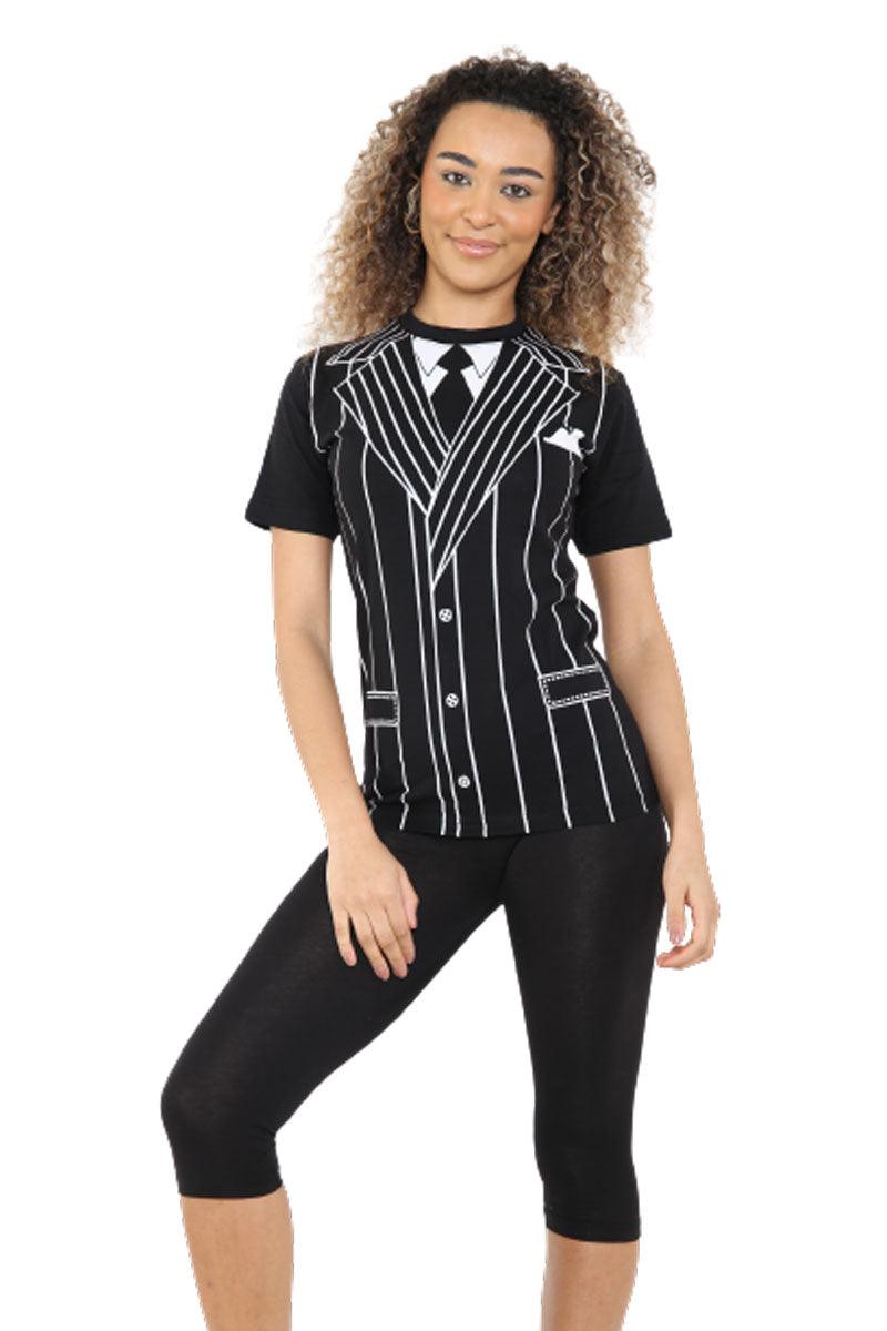 Unisex Gangster Printed T-shirt Black Short Sleeves Novelty Stag Do Fancy Dress Party Top - Labreeze