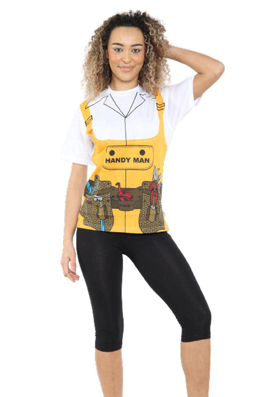 Unisex Handy Man Yellow Printed T-Shirt Men Women Short Sleeve Stag Do Party Casual Top - Labreeze