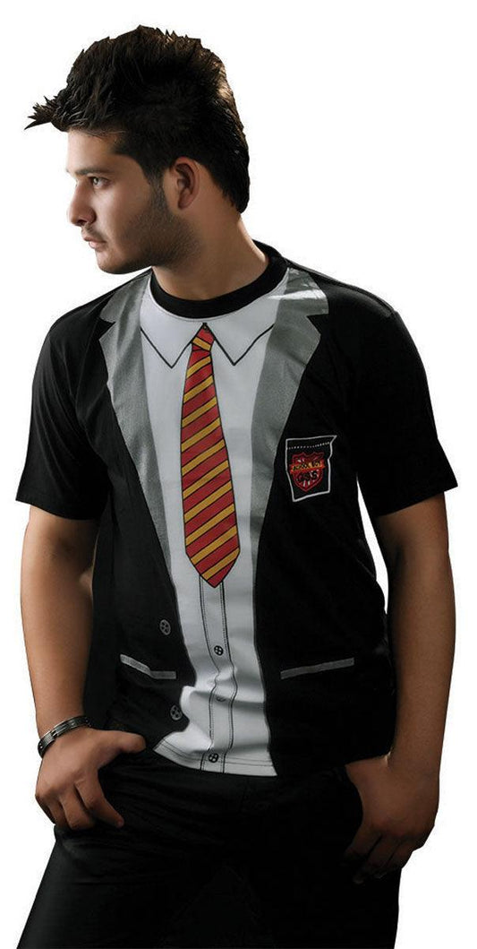 Unisex School Boy Printed T-shirt Black Short Sleeve Adults Stag Do Fancy Dress Summer Top - Labreeze