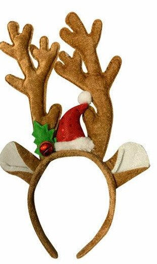 Deluxe Velvet Reindeer Antlers W/Ears Sponge Clown Nose Xmas Fancy Dress - Labreeze