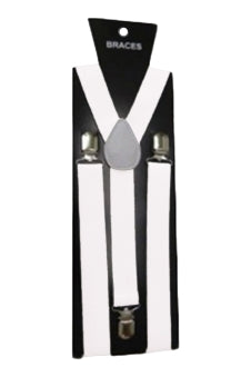 White Plain Braces 2.5 cm – Adult Adjustable Suspenders for Fancy Dress & Everyday Wear