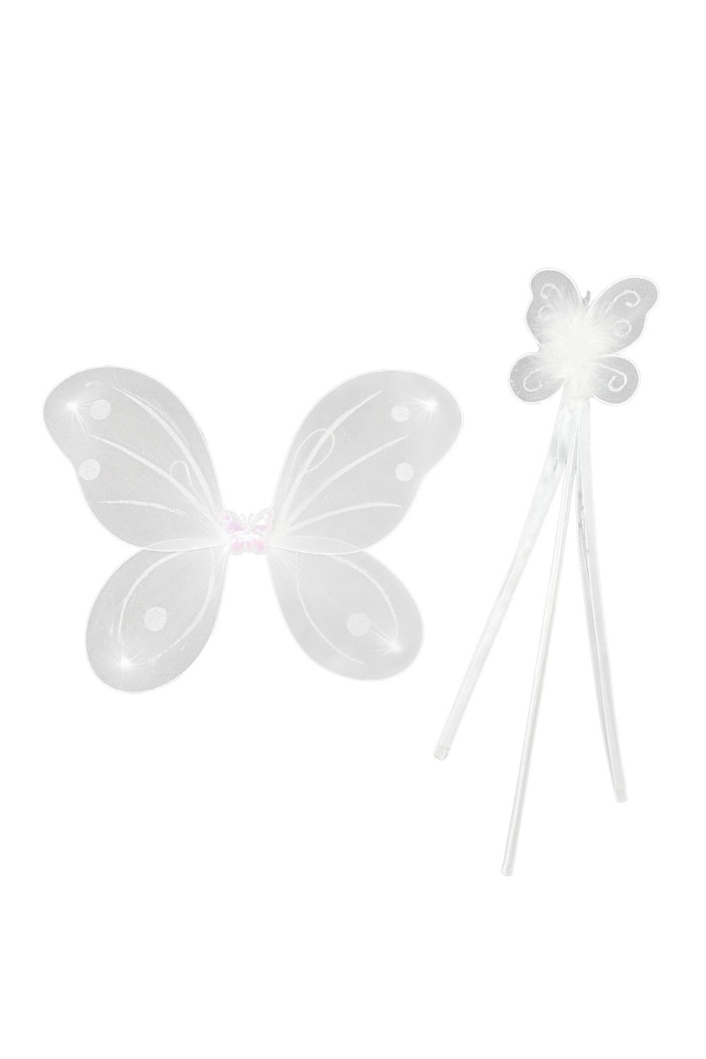 Children's Glitter White Wings With Wand - Butterfly Wing Dress Up Costume Set