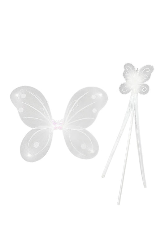Children's Glitter White Wings With Wand - Butterfly Wing Dress Up Costume Set