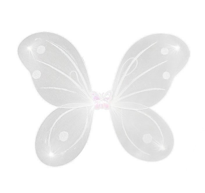 Children's Glitter White Wings With Wand - Butterfly Wing Dress Up Costume Set