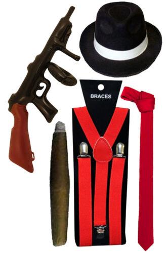 1920s GANGSTER FANCY DRESS AL CAPONE ROARING PIMP CIGAR MENS HAT TIE BRACES RED - Labreeze