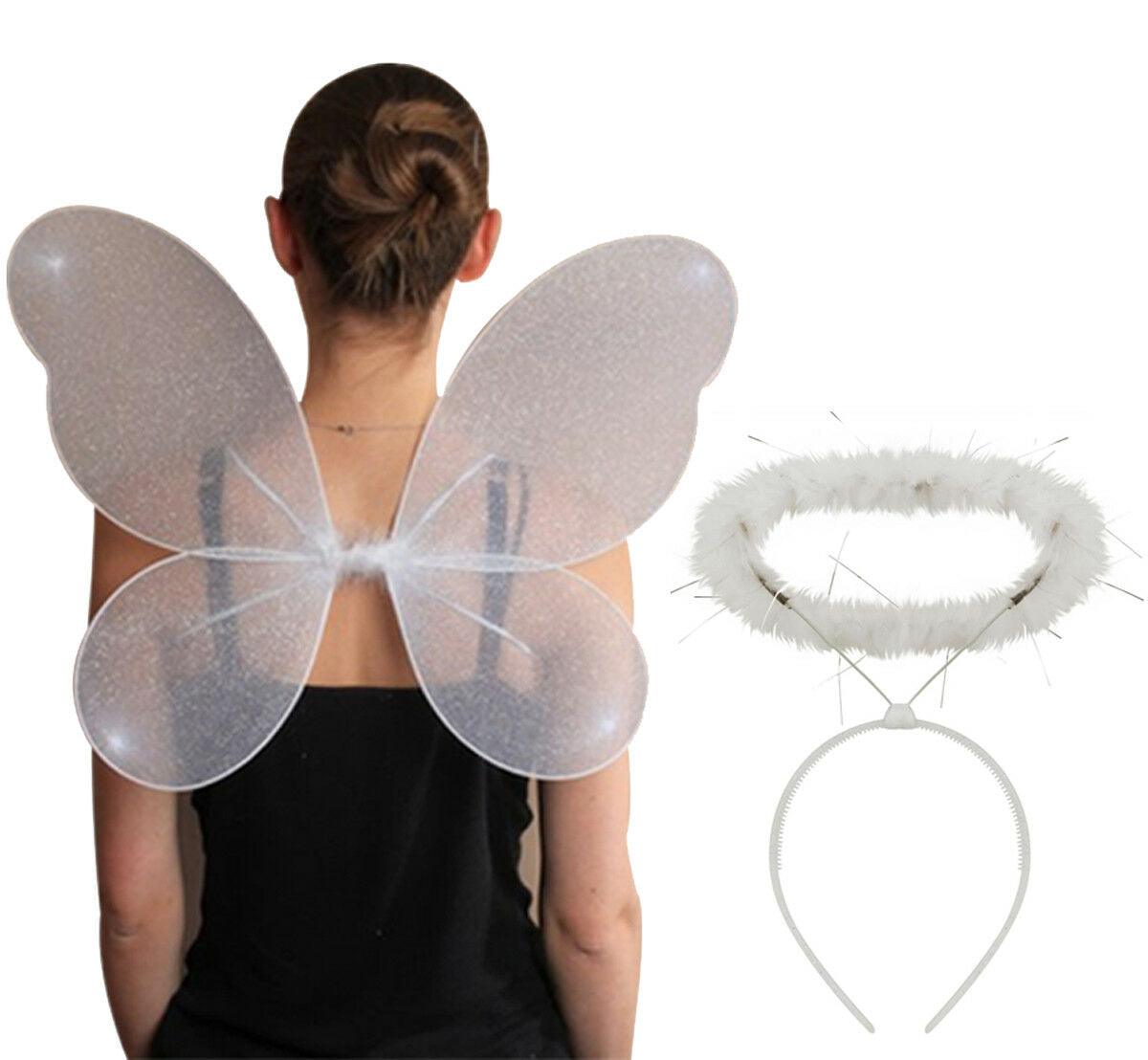 2 Pc Set White Halo Net Fairy Wings Butterfly Wand Angel Fairy Land Costume - Labreeze