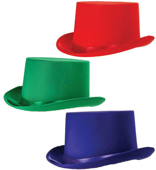 6 X SATIN TOP HAT WITH RIBBON FANCY DRESS DANCE THEATRE STAGE SHOW PARTY HAT - Labreeze