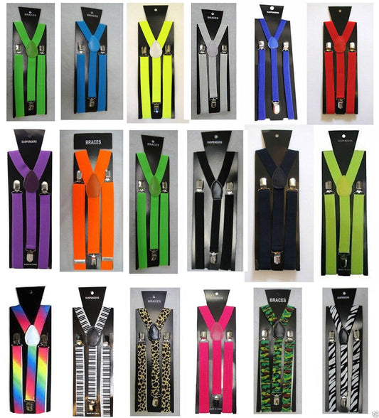 Adjustable Braces Mens Womens Unisex Plain Trouser Suspenders Elastic Clip On - Labreeze