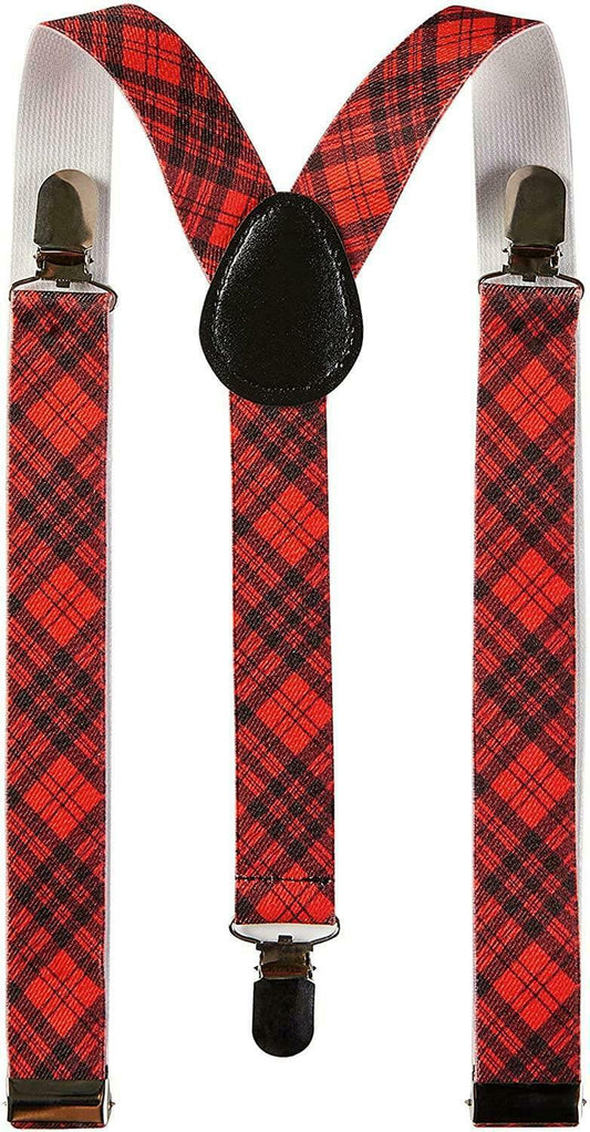 Adjustable Red Tartan Braces Unisex Trouser Y-Back Suspenders - Labreeze
