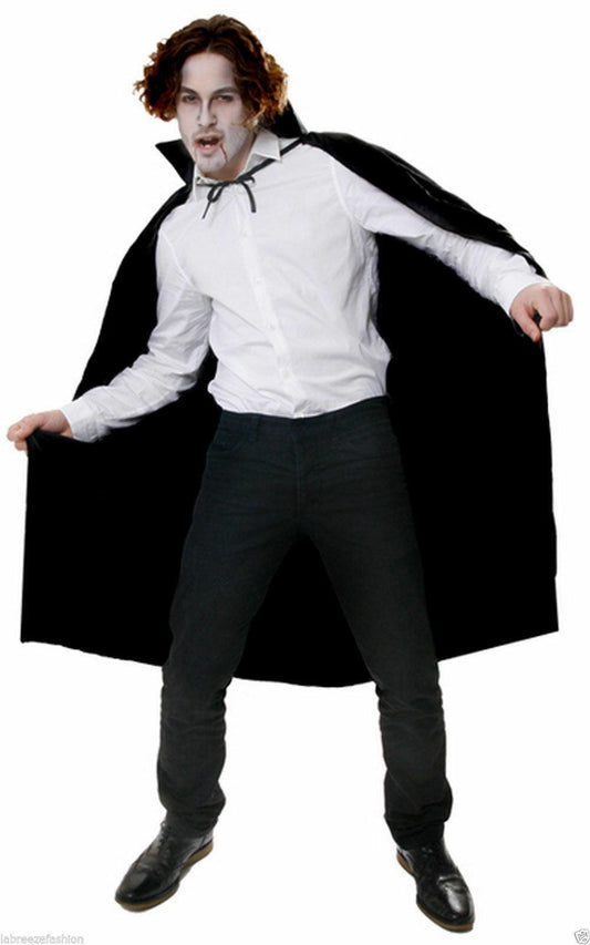 Adult Black Cape long Halloween Fancy Dress Costume - Labreeze