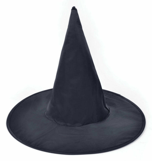 Adult Black Plain Nylon Witch Hat Halloween Horror Unisex Fancy Dress Accessory - Labreeze