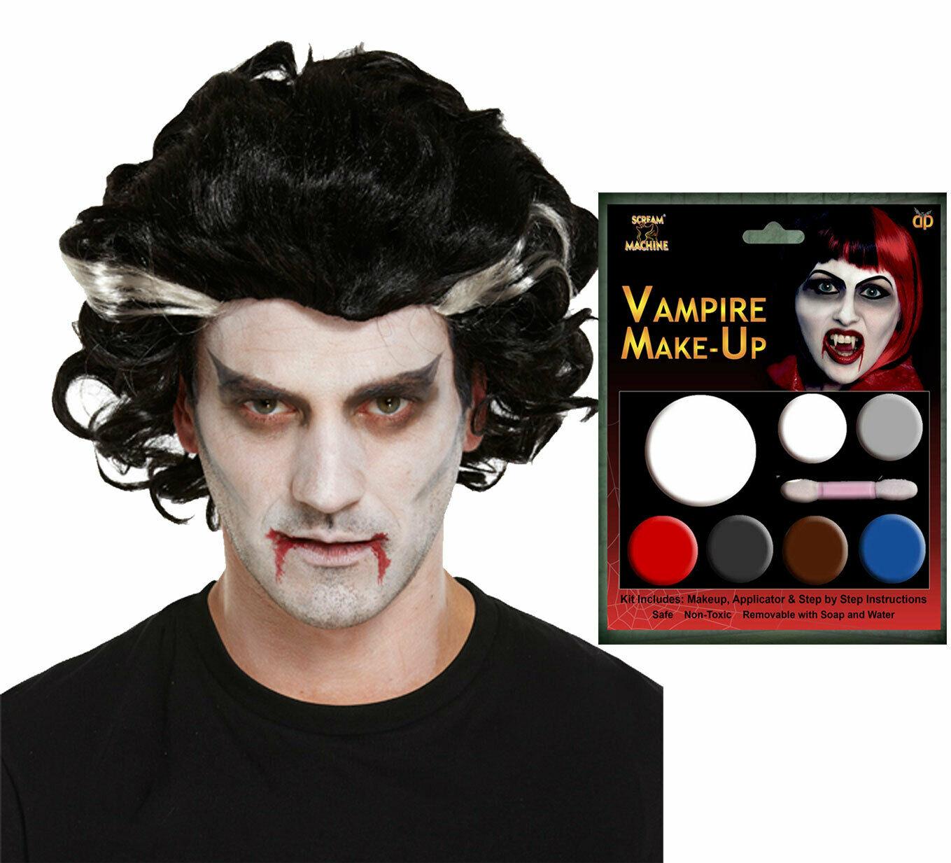 Adult Vampire Male Wig with Multi Palette Make Up Halloween Party Set - Labreeze