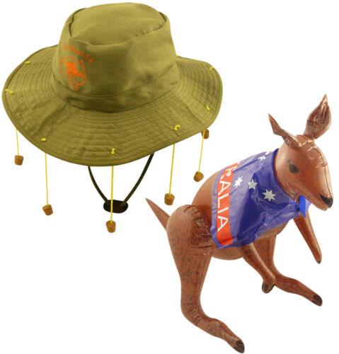 Adults Australian Hat 10 Strung Corks Hat with Inflatable Kangaroo Fancy Dress - Labreeze