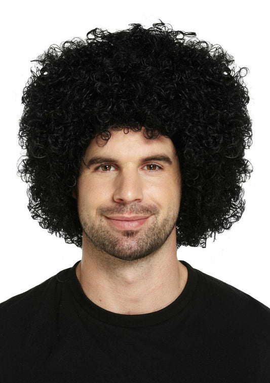 Adults Black Afro Wig Fancy Dress Groovy Disco Unisex 1970s Outfit Accessory - Labreeze