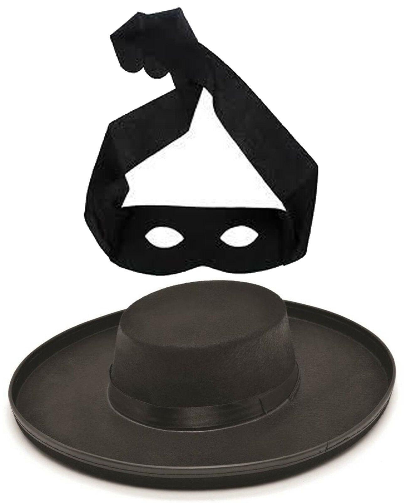Adults Black Bandit Zorro Felt Budget Hat & Mask Men’s Spanish Fancy Dress Set - Labreeze