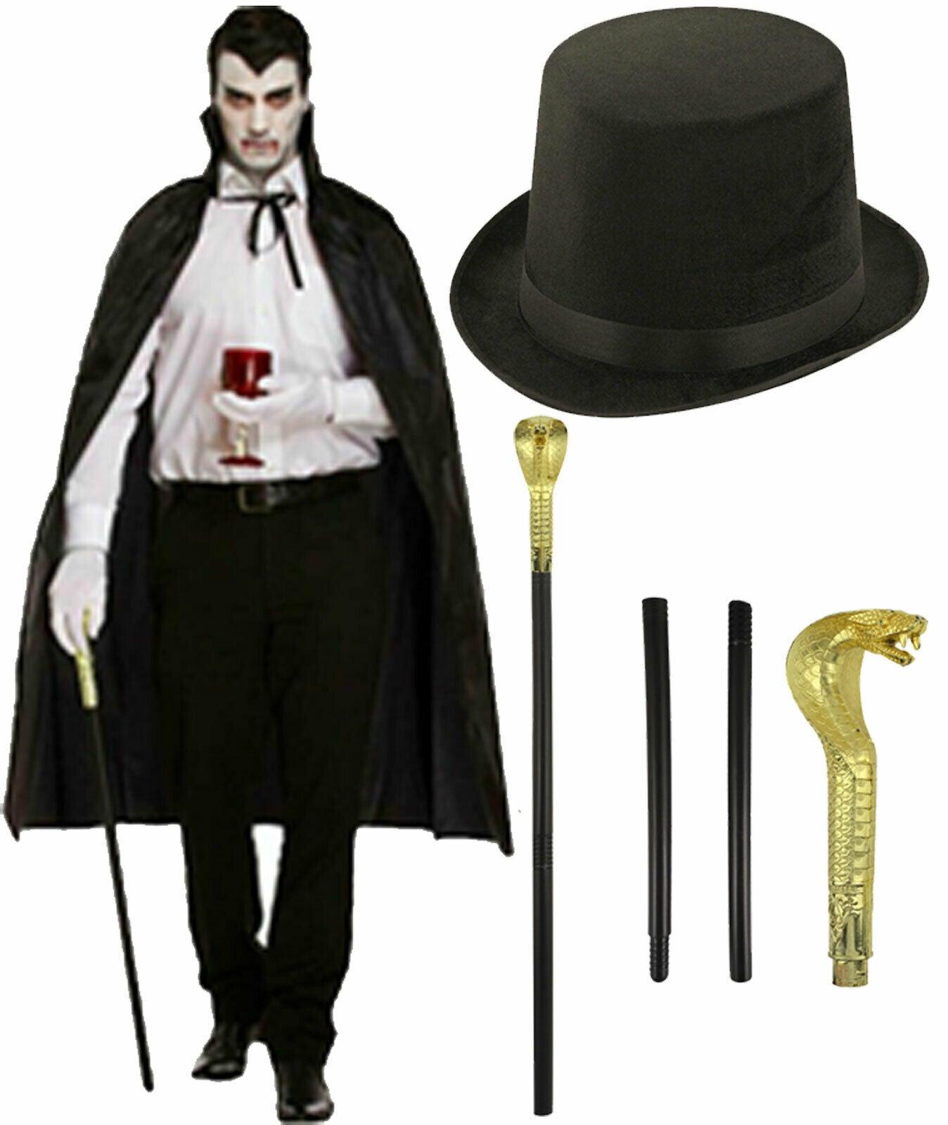Adults Black Cape Lincoln Top Hat Snake Cane Stick Halloween Party Costume - Labreeze