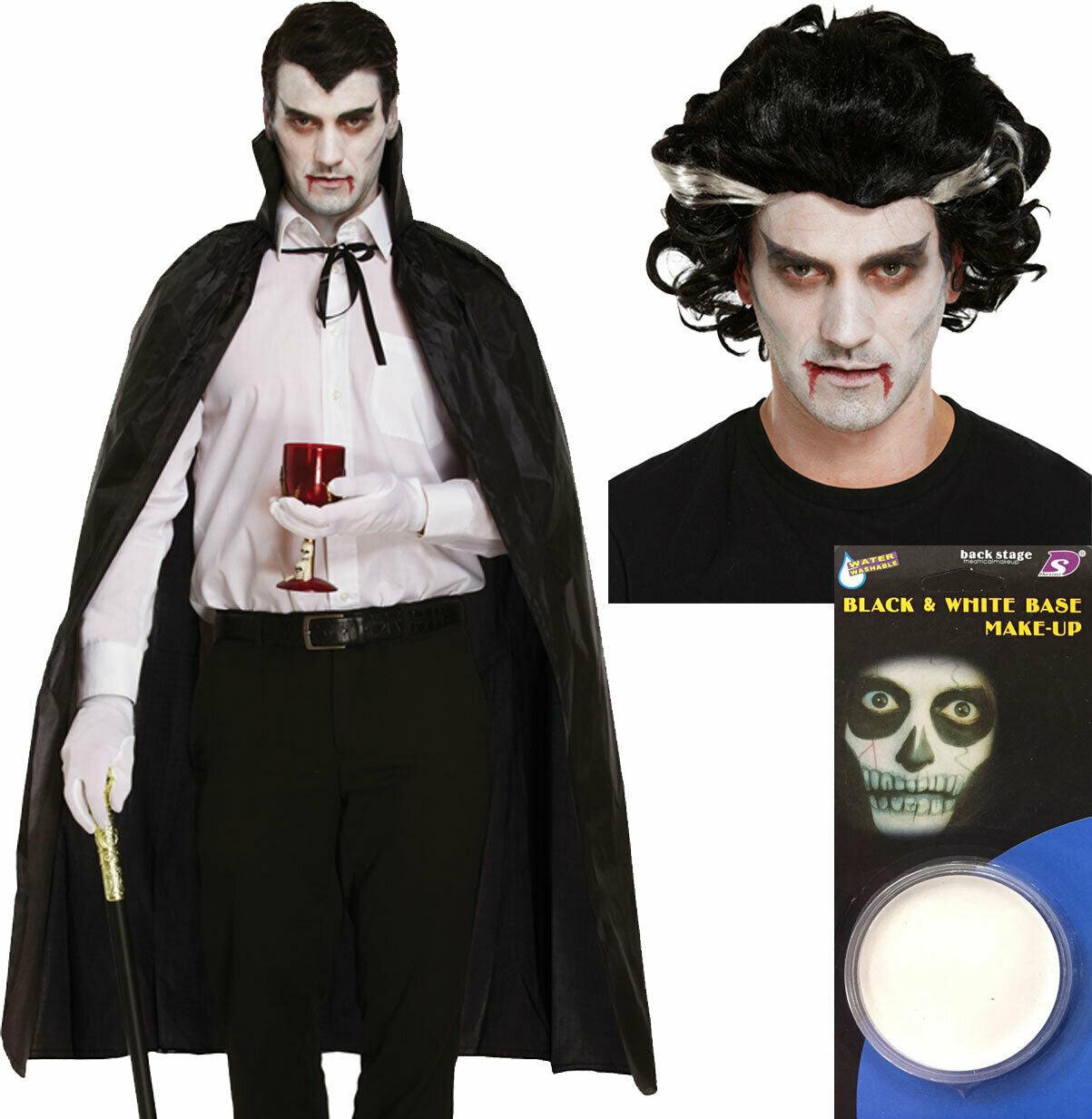 Adults Black Cape Vampire Male Wig Face Paint Halloween Vampire Costume - Labreeze