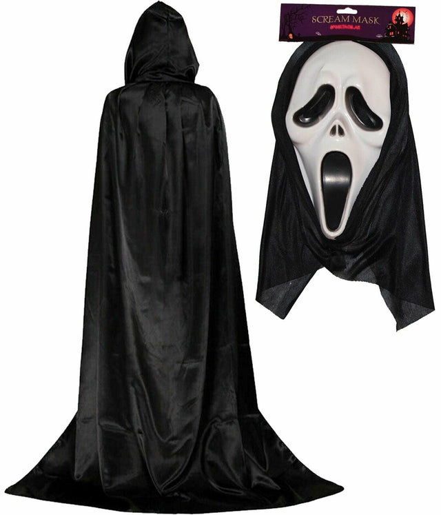 Adult Hooded Cape & Scream Mask Set – Halloween Horror Fancy Dress