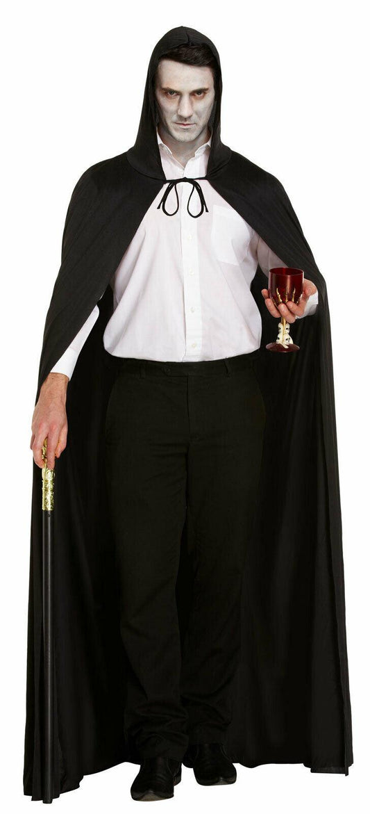 Adults Black Hooded Long Cape Halloween Dracula Vampire Fancy Dress Cloak - Labreeze