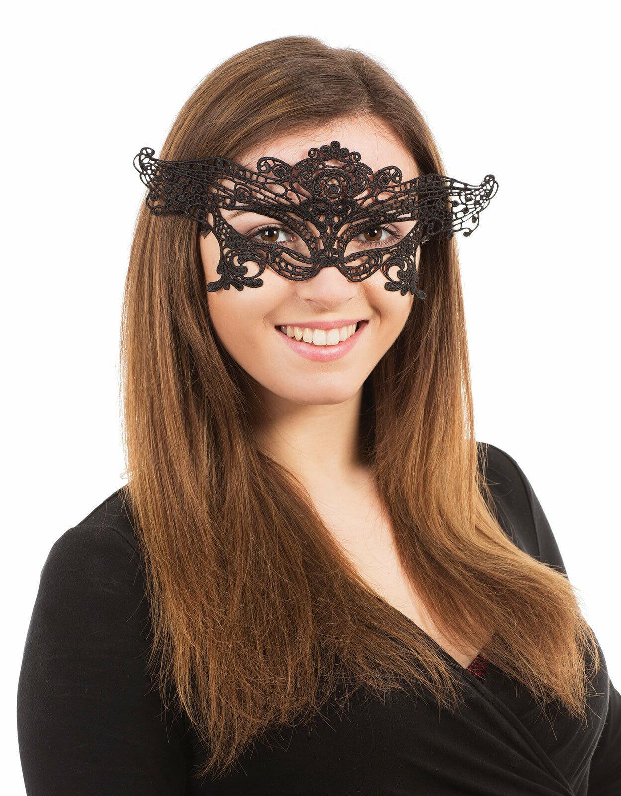 Adults Black Lace Eye Mask With Ribbon Tie Halloween Party Symmetrical Mask - Labreeze