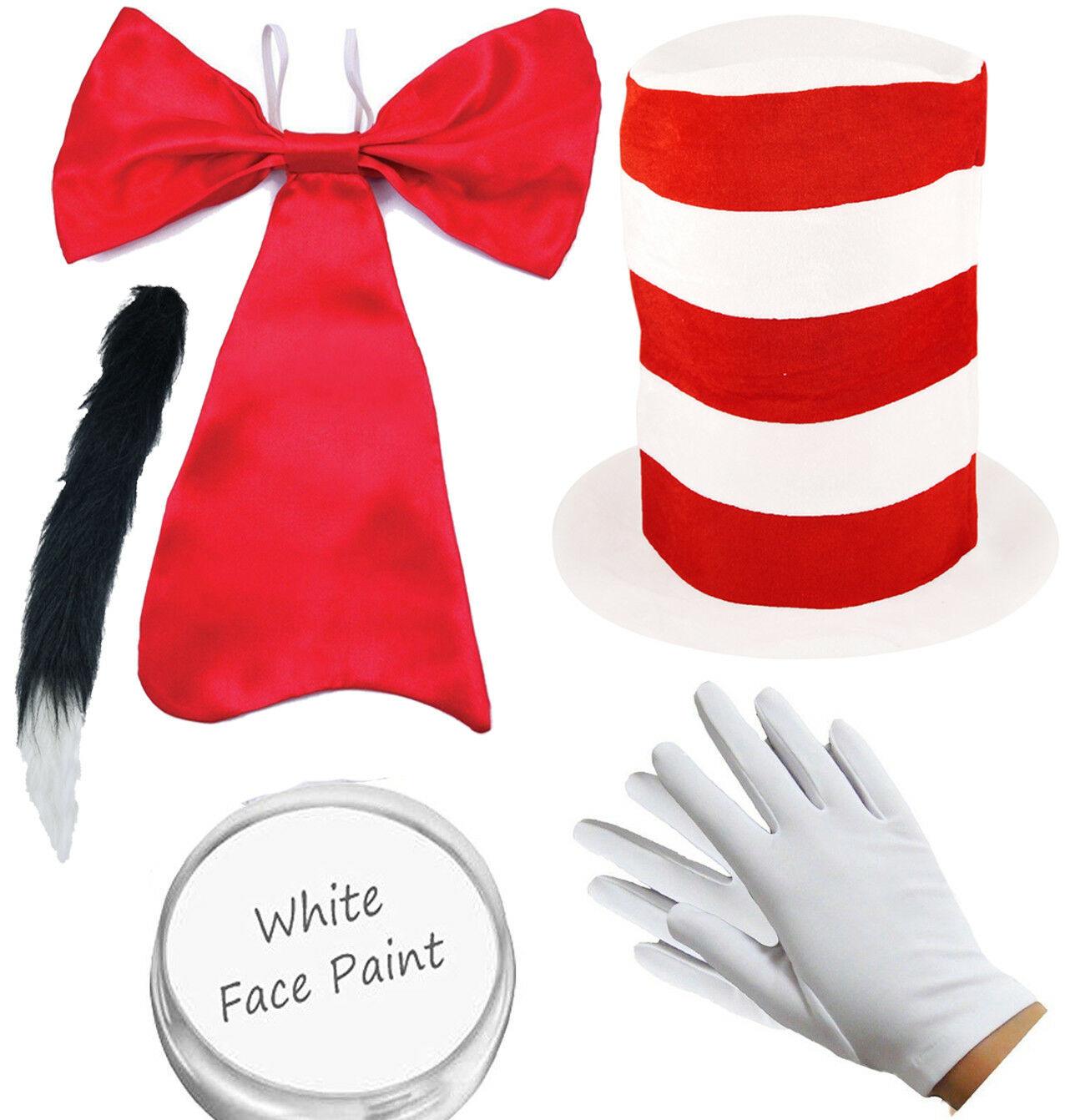 Adults Cat in the Hat Kit Red White World Book Day Week Crazy Cat Fancy Dress - Labreeze