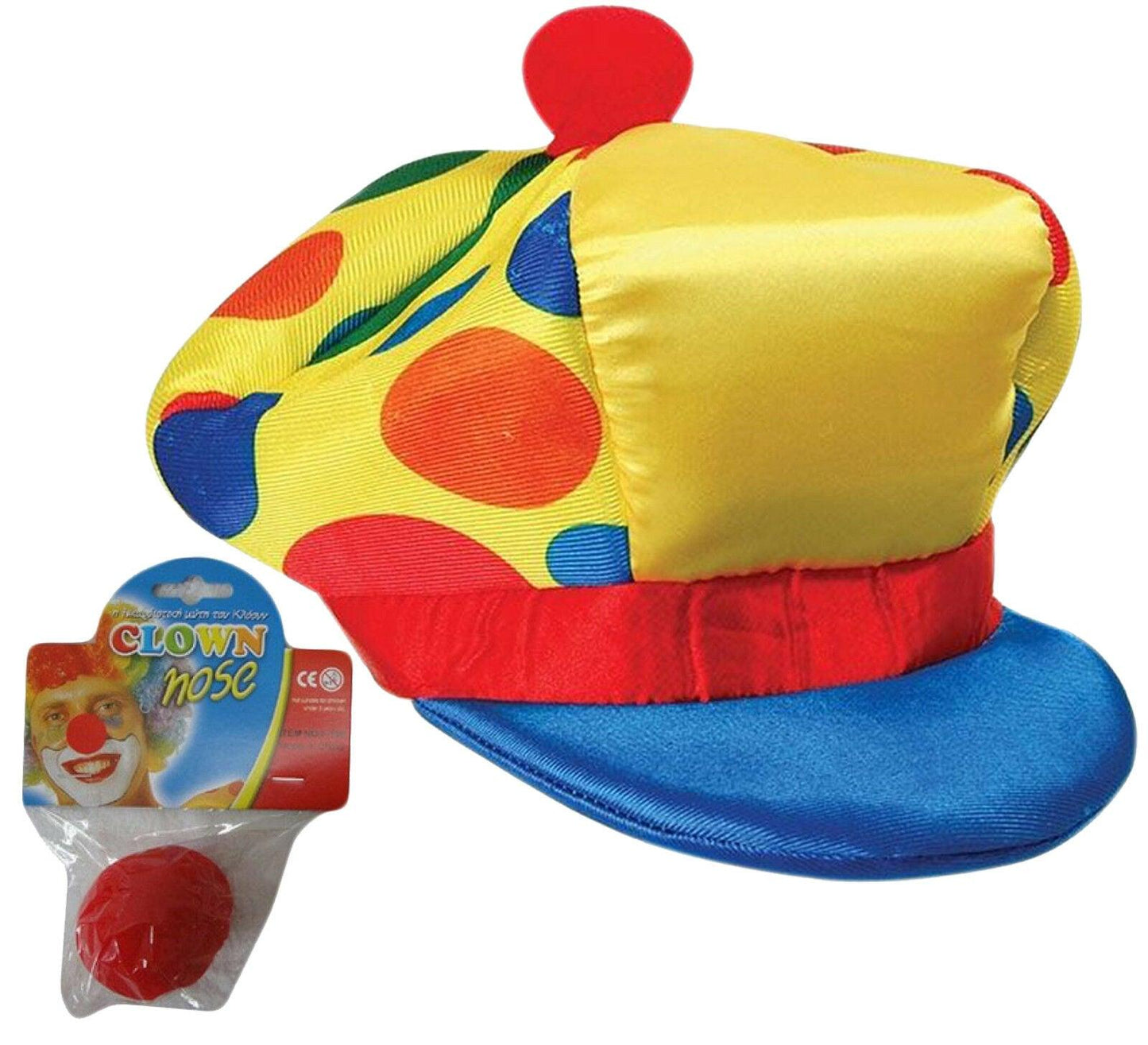 Adults Clown Kipper Hat with Nose Comedy School Party 2 Pcs Fancy Dress Set - Labreeze