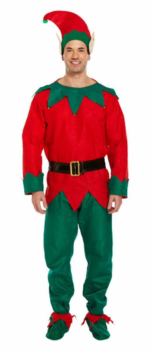 Adults Elf Costume Red Green Christmas Xmas Santa Helper Fancy Dress - Labreeze