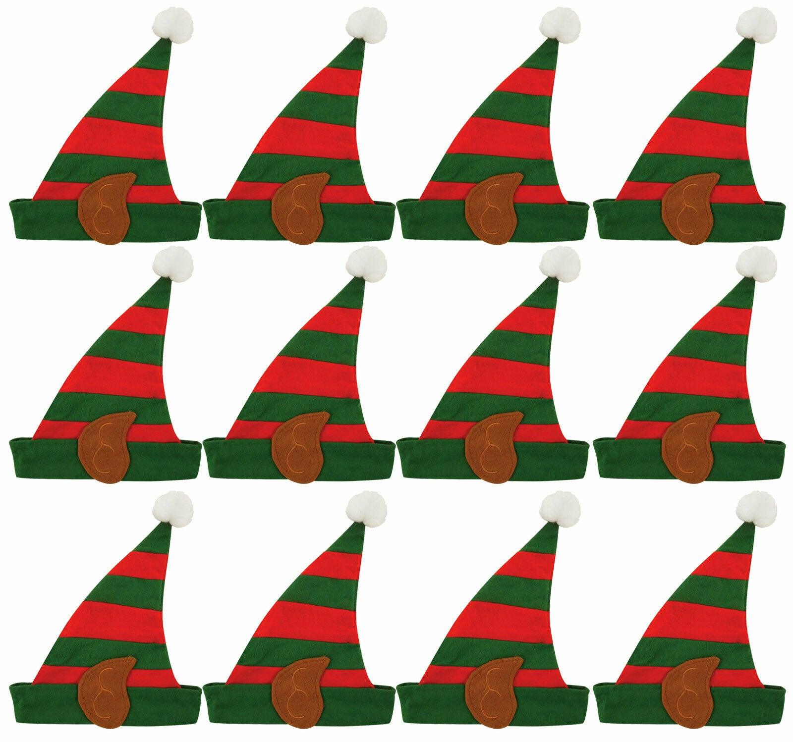 Adults Elf Hat Pixie Ears Red Green Christmas Xmas Fancy Dress Pack of 12 - Labreeze