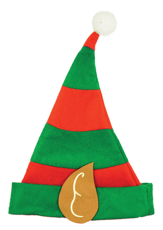 Adults Elf Hat with Ear Xmas Red Green Stripy Xmas Fancy Dress Party Cap - Labreeze