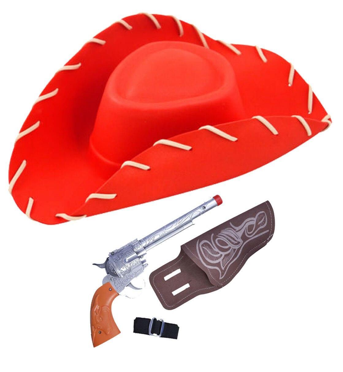 Adults EVA Red Cowboy Toy story Hat Plastic Gun Black Belt 2 Pc Fancy Dress Set - Labreeze