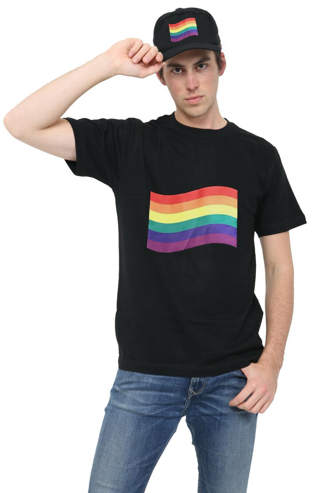 Adults Gay Pride Flag Printed T-Shirt with Cap Lesbian LGBT Festival Party Set - Labreeze