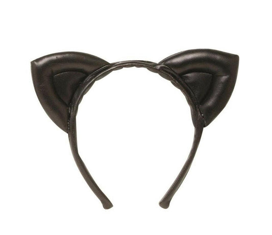 Adults Halloween Black Padded Faux Leather Cat Ears on Headband Party Headwear - Labreeze