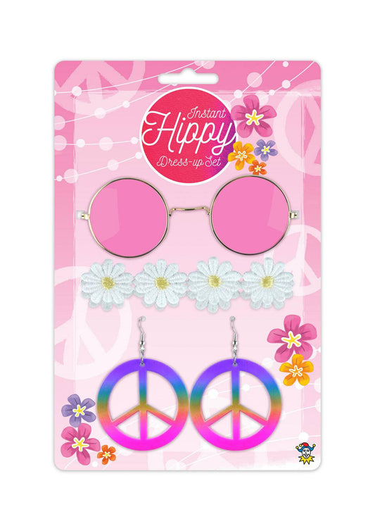 Adults Hippie Flower Headband Earrings Glasses Set Girls 70s Party Accessories - Labreeze