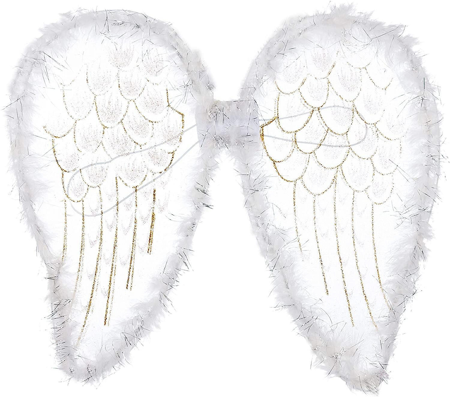 Adults Large White Angel Xmas Wings With Silver Glitter 46x36 CM Christmas Party Fancy Dress - Labreeze