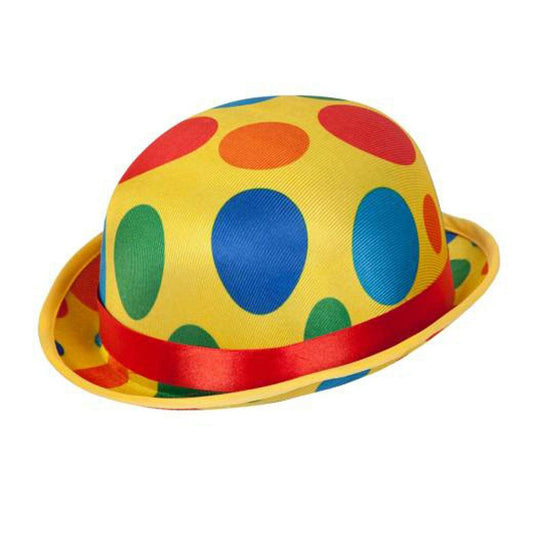 Adults Polka Dot Clown Bowler Hat Multicolour Circus Novelty Hat - Labreeze