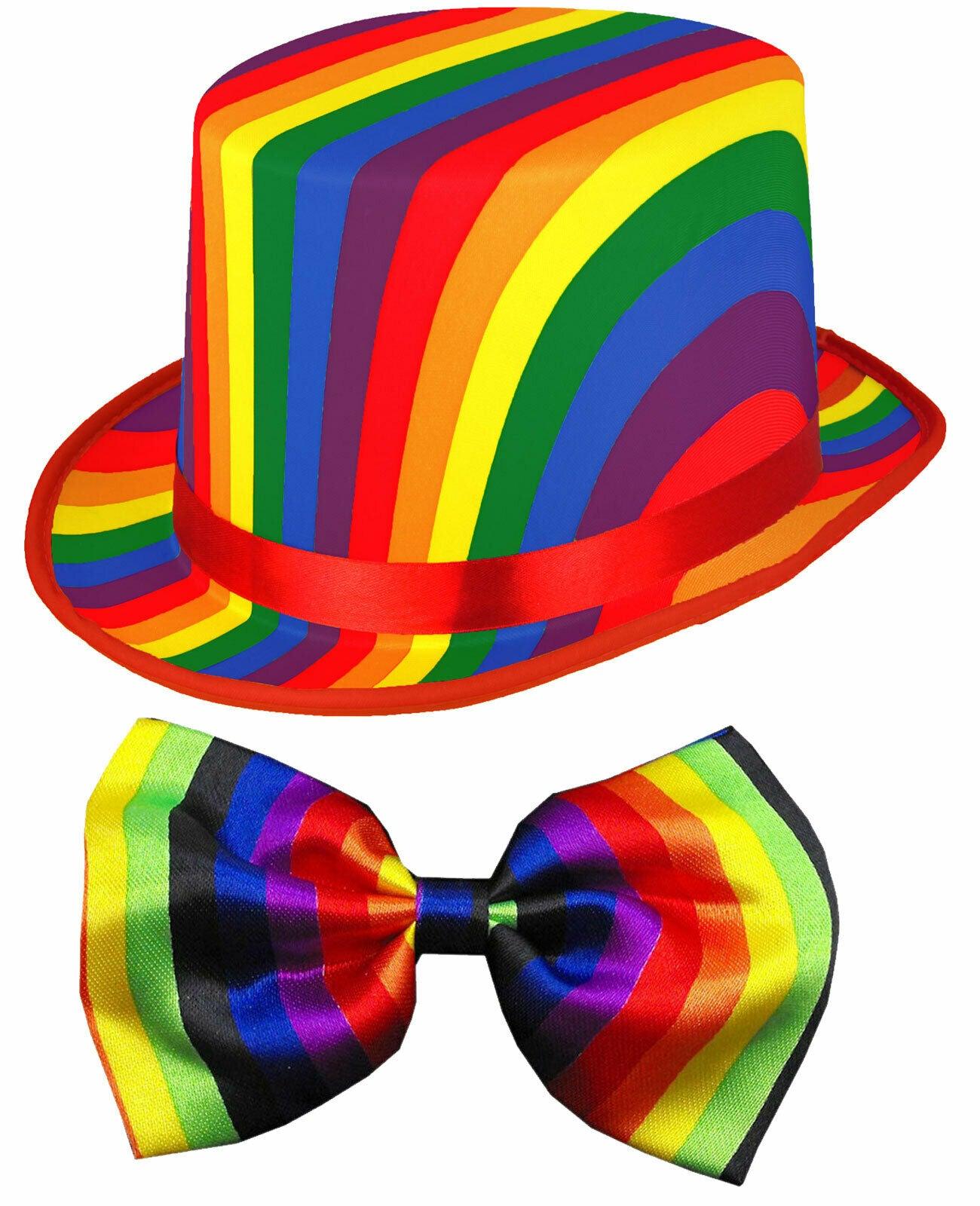 Adults Rainbow Topper Hat with Bow Tie Gay Pride Fancy Dress Party Set - Labreeze