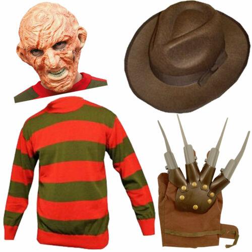 Adults Red Green Jumper Explorer Hat Claw Glove Burnt Mask Halloween Fancy Dress - Labreeze
