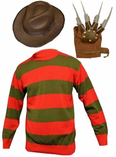 Adults Red Green Jumper Explorer Hat Claw Glove Halloween Horror Fancy Dress - Labreeze